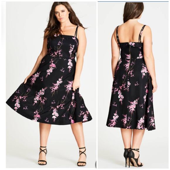 City Chic Holiday Romance Floral Print Fit & Flare Dress Size 14 - Picture 1 of 11